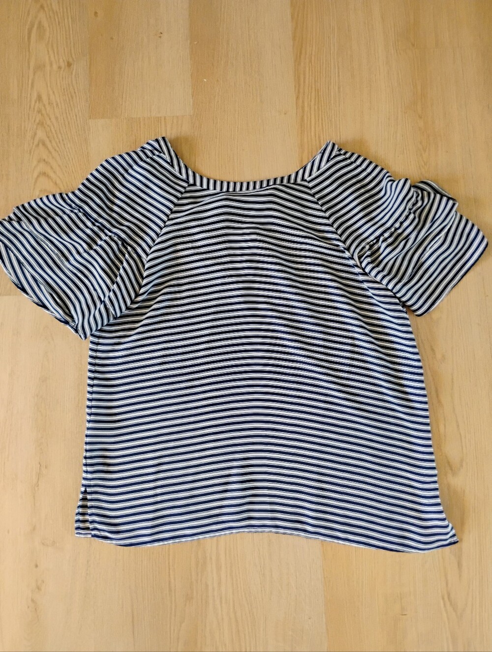 LOFT Navy and White Striped Short Sleeve Top